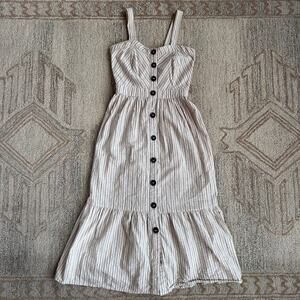 100 Cotton Stripe Milkmaid Prairie Sundress Button Front Smocked Back Women XS S